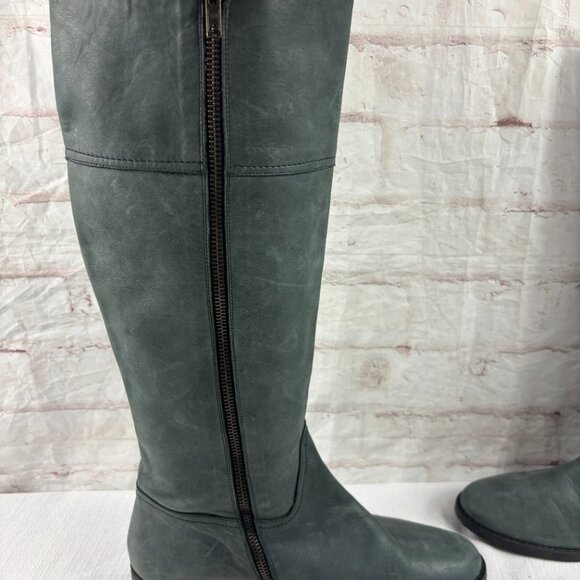 J. Crew Women's 10 Gray Leather Knee High Tall Riding Boots - Picture 12 of 14